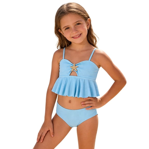 Wxolcjlv Girls Swimsuit Starfish Ruffle Beach Bikini Set 2 Piece Bathing Suits, Sizes 3-7