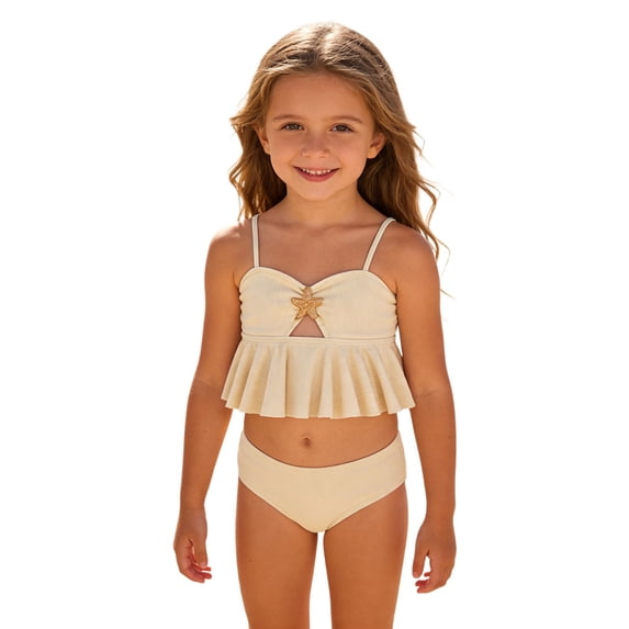 Wxolcjlv Girls Swimsuit Starfish Ruffle Beach Bikini Set 2 Piece Bathing Suits, Sizes 3-7