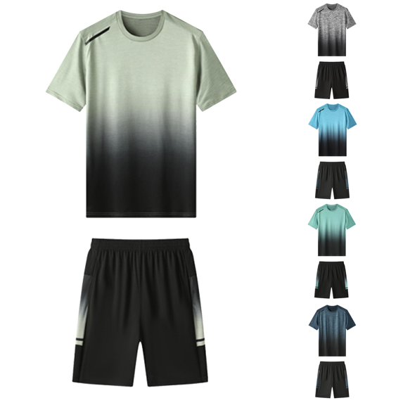 Wxolcjlv Gradient Print Outfit Set for Men Short Sleeve Crew Neck Sport Outfit Activewear