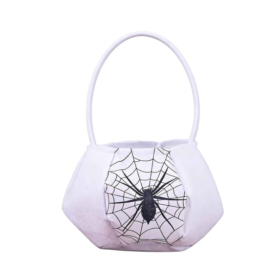 Wxolcjlv Halloween Spider Web Print Round Treat Bucket Candy Pail for Kids Black White Spider Cobweb Design Reusable Pail for Trick or Treat Party