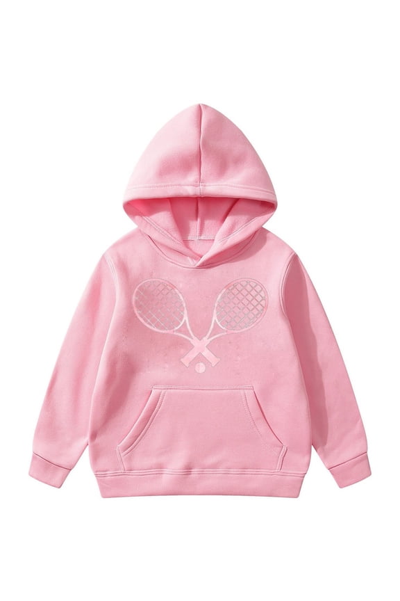 Hoodies For Toddler Girls Casual Tennis Racket Print Long Sleeve Jackt Sweatshirt With Pocket Big Girls Everyday Wear Comfortable Fleece Lined Outerwear Hoody,9-10 Years