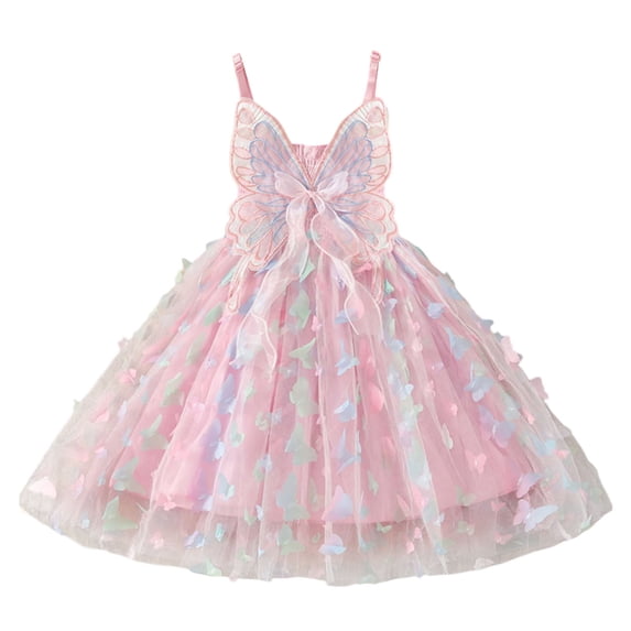 Wxolcjlv Infant Girls Butterfly Dresses Smocked Adjustable Sleeveless Party Tulle Dress