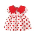 thumbnail image 1 of Wxolcjlv Infant Girls Dresses Cute Polka Dots Short Sleeve Peter Pan Collar Casual Skater Dress, 1 of 7