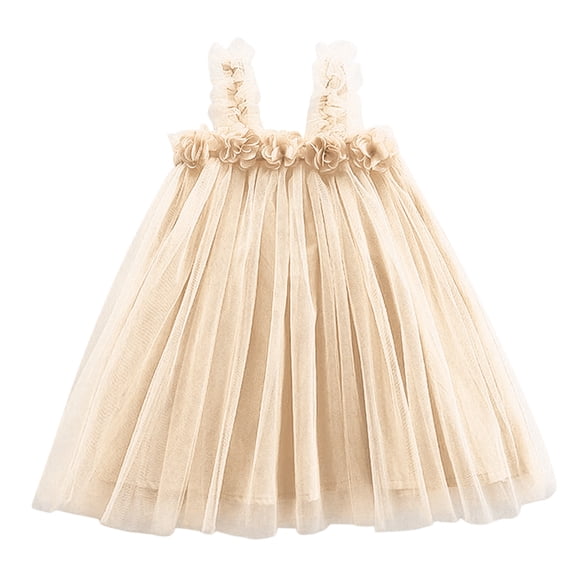 Wxolcjlv Infant Girls Formal Dresses Solid Color Sleeveless Mesh Tutu Dress Wedding Partywear