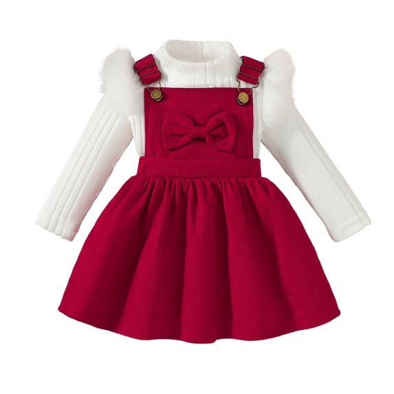 Wxolcjlv Infant Girls Winter Christmas Outfits Long Sleeve Ribbed Sweater with Bow Jumper Dress Set