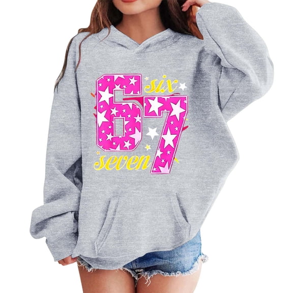 Wxolcjlv Kids 67 Hoodie Boys Girls Funny Six Seven Number Printed 67 Meme Pocket Jacket Winter Long Sleeve Funny Sweatshirt Hooded，Size 3-4Years