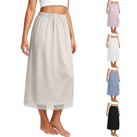 Wxolcjlv Lace Edge Maxi Half for Women Elastic Waist Solid Underskirt Dress Layering