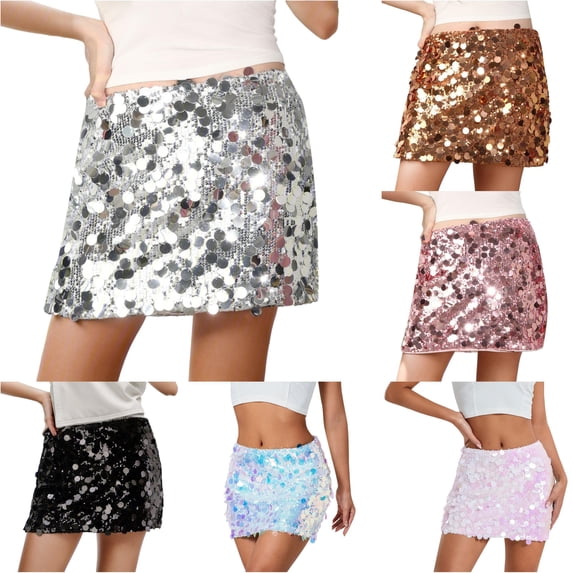 Wxolcjlv Large Sequin Mini Skirt for Women High Waist Sparkly Slim Fit Nightout Skirt