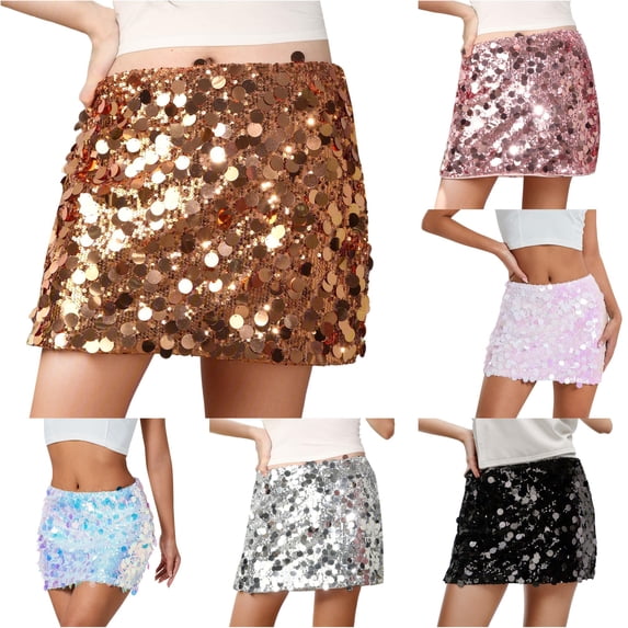 Wxolcjlv Large Sequin Mini Skirt for Women High Waist Sparkly Slim Fit Nightout Skirt