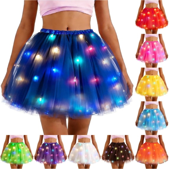 Wxolcjlv Light‑Up Glowing Tulle Tutu Mini Skirt for Women Elastic Waist Flowy Festival Skirt