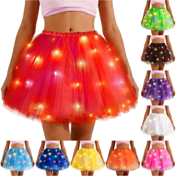 Wxolcjlv Light‑Up Glowing Tulle Tutu Mini Skirt for Women Elastic Waist Flowy Festival Skirt