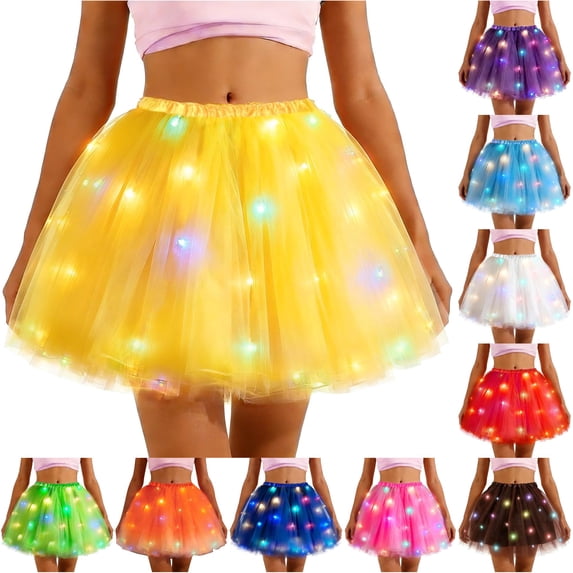 Wxolcjlv Light‑Up Glowing Tulle Tutu Mini Skirt for Women Elastic Waist Flowy Festival Skirt