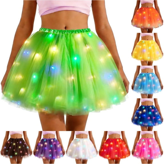 Wxolcjlv Light‑Up Glowing Tulle Tutu Mini Skirt for Women Elastic Waist Flowy Festival Skirt
