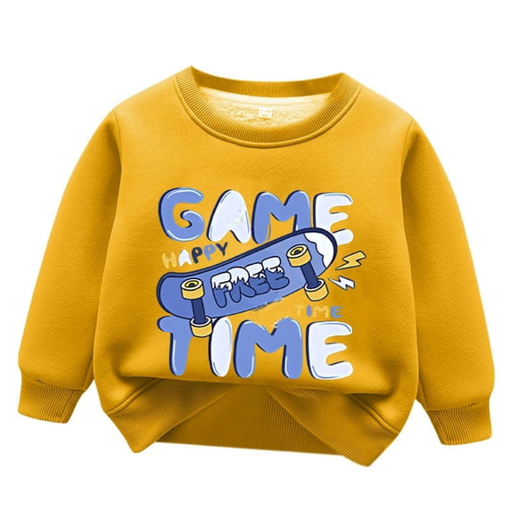 Wxolcjlv Little Boys Crewneck Sweatshirt Letter Print Sporty Long Sleeve Pullover Top, Sizes 2-12