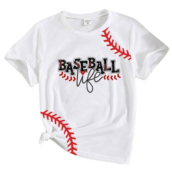 Wxolcjlv Little Girl'S Graphic T-Shirt Baseball 3D Print Short Sleeve Tee Tops Casual Versatile Outfit Tops,Sizes 5-6