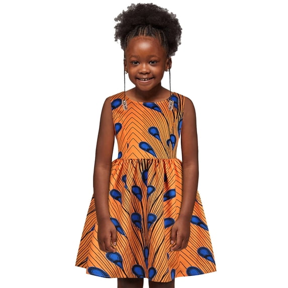 Wxolcjlv Little Girls African Casual Dresses Sleeveless Crewneck Zipper Summer Skater Dress