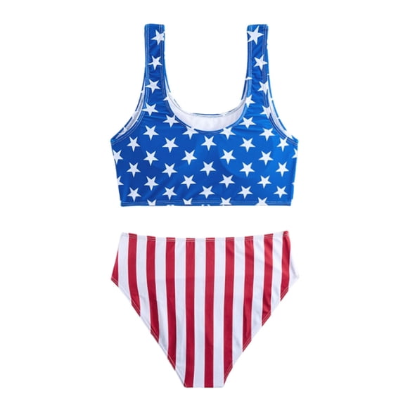 Wxolcjlv Little Girls Fourth of July Bikini Set Beach Comfortable Striped Star Print Bathing Suit