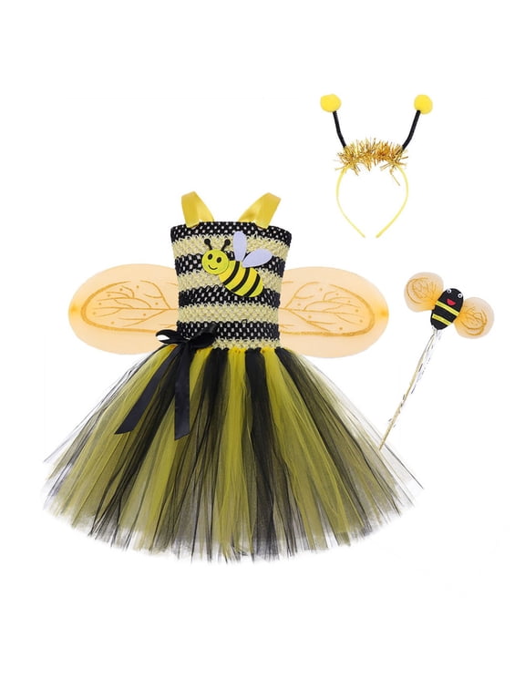 Little Girls Princess Tutu Dress Bee Print Suspender Halloween Party Dresses