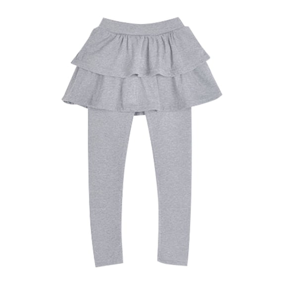 Wxolcjlv Little Girls School Uniform Leggings with Ruffle Skirts Solid Color Soft Stretch Pants