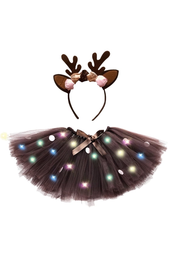 Little Girls Skirt Led Light Up Cartoon Mesh Tutu Skirt With Hairband Carnival Ballet Dance Performance Party Set