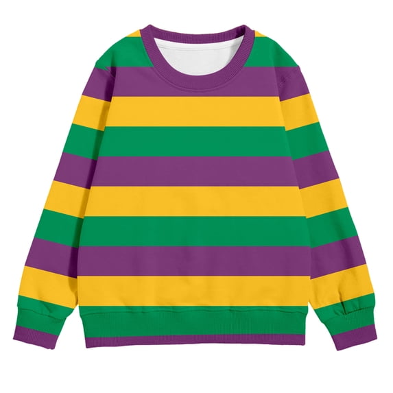 Wxolcjlv Little Girls Striped Blend Crewneck Sweatshirt Long Sleeve Athletic Top, Sizes 3-10