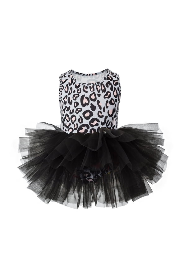Little Girls Tutu Dress Leopard Print Sleeveless Mesh Ballet Performance Party Dresses