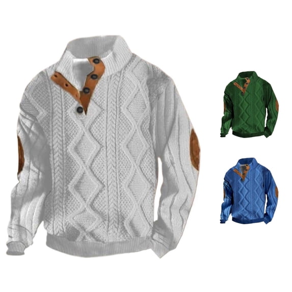 Wxolcjlv Men Cable Knit Pullover Sweater Button Collar Cut Winter Outer Sweaters