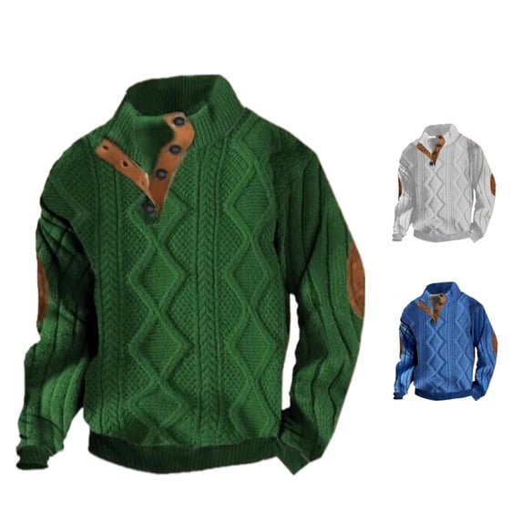 Wxolcjlv Men Cable Knit Pullover Sweater Button Collar Cut Winter Outer Sweaters