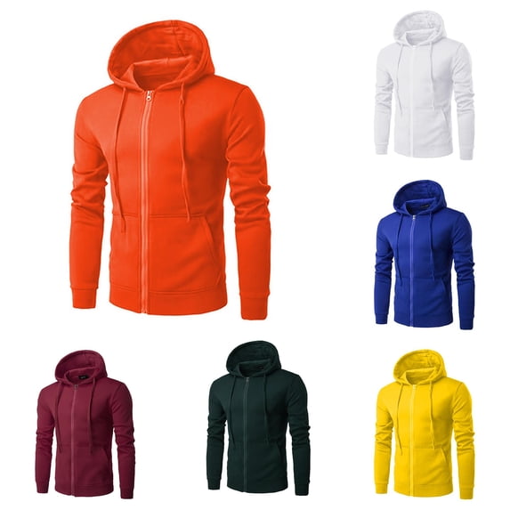 Wxolcjlv Men Solid Zip Up Hoodie Slim Cut Hooded Sweatshirts