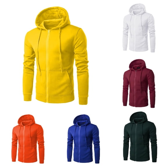Wxolcjlv Men Solid Zip Up Hoodie Slim Cut Hooded Sweatshirts