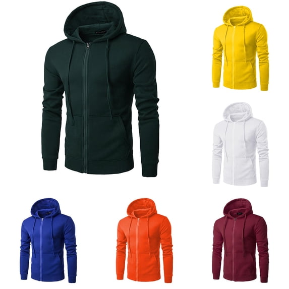 Wxolcjlv Men Solid Zip Up Hoodie Slim Cut Hooded Sweatshirts