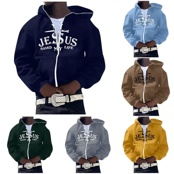 Wxolcjlv Men Text Cross Print Zip Up Hoodie Full Zip Cut Hooded Sweatshirts