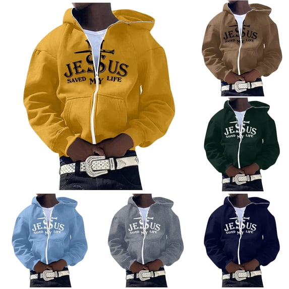 Wxolcjlv Men Text Cross Print Zip Up Hoodie Full Zip Cut Hooded Sweatshirts