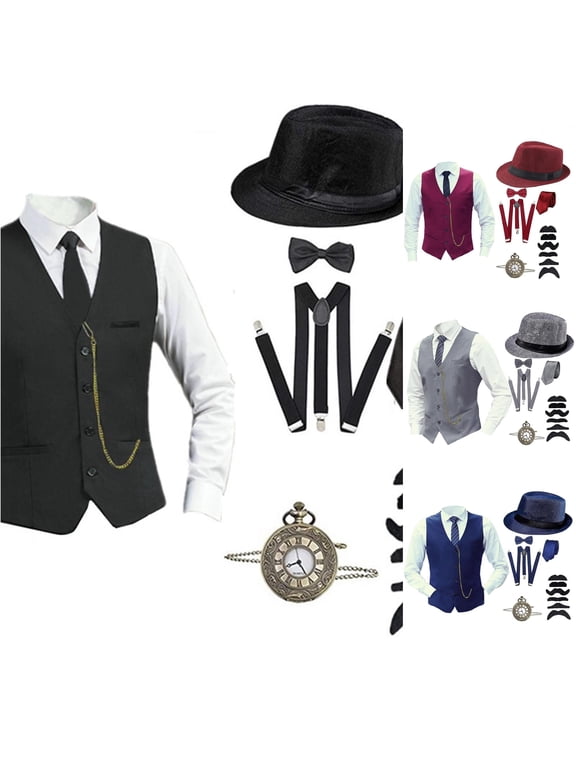 Men's 1920S Vintage Gangster Party Fancy Set Mafia Roaring Twenties Dress Up Tuxedo