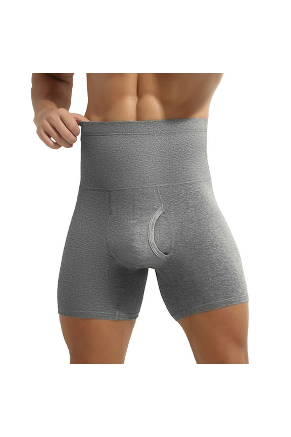 Men's Boxer Briefs High-Waisted Tummy Control Cotton Plus Size Underwear Warm Anti-Chafing Long Sports Boxer Briefs Dark Gray Xxl