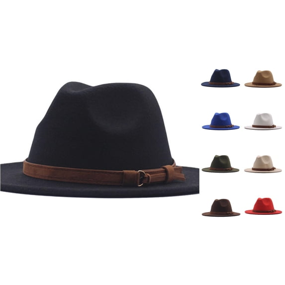 Wxolcjlv Men's Felt Wide Brim Fedora Hat Adjustable Strap Decor Casual Outdoor Panama Headwear