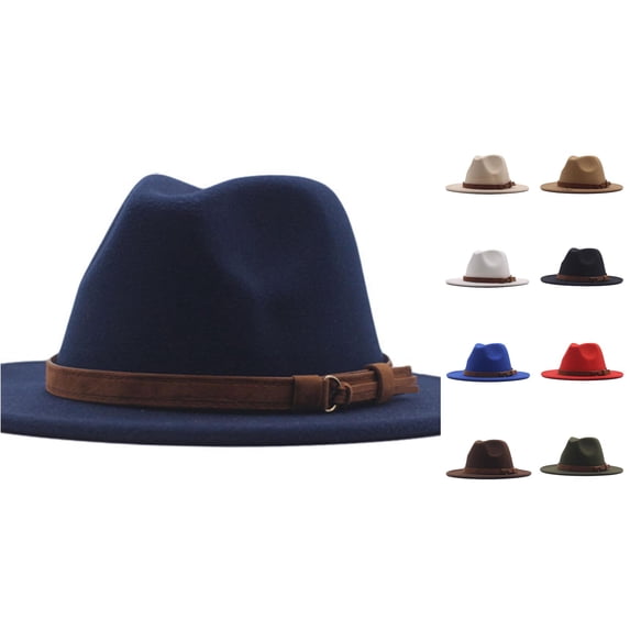 Wxolcjlv Men's Felt Wide Brim Fedora Hat Adjustable Strap Decor Casual Outdoor Panama Headwear