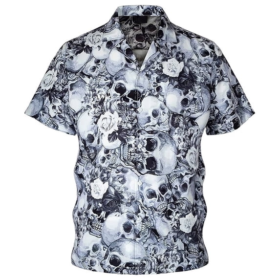 Wxolcjlv Men's Skull Rose Graphic Shirts Turn Down Collar Short Sleeve Casual Tops Summer Street Beach Wear Button Down Shirts