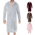 thumbnail image 1 of Wxolcjlv Men's Solid Robe Hooded Zip Front Long Sleeve Fleece Nightgown With Side Pockets, 1 of 5
