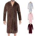 thumbnail image 1 of Wxolcjlv Men's Solid Robe Hooded Zip Front Long Sleeve Fleece Nightgown With Side Pockets, 1 of 5