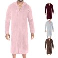 thumbnail image 1 of Wxolcjlv Men's Solid Robe Hooded Zip Front Long Sleeve Fleece Nightgown With Side Pockets, 1 of 5