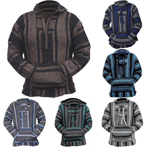 Wxolcjlv Men's Stripe Baja Hoodie Kangaroo Pocket Cut Pullover Shirts