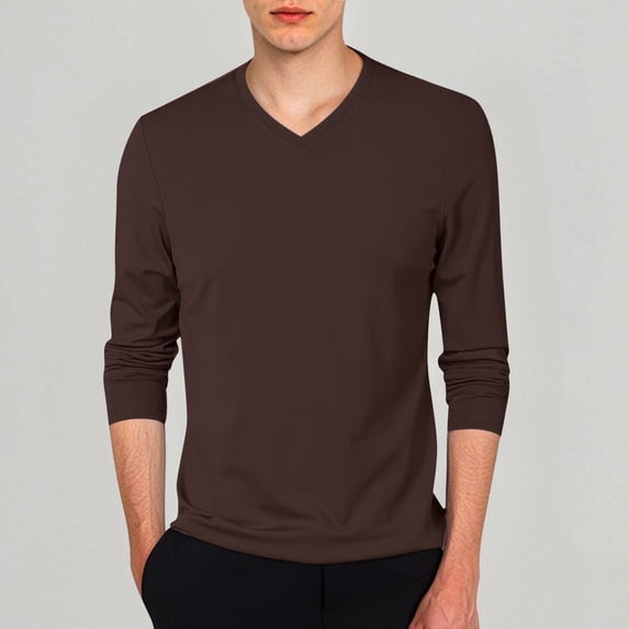 Wxolcjlv Men's T-Shirts Solid Color V-Neck Long Sleeve Tee Shirts All Season Slim Fit Lightweight Layering Top