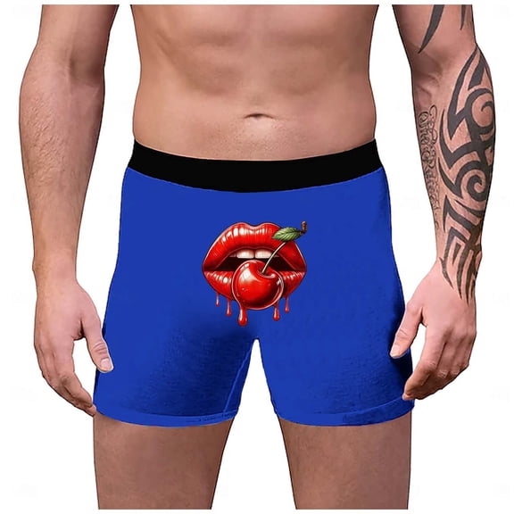Wxolcjlv Mens Boxer Briefs Valentine's Day 3D Lip Graphic Trendy Breathable Personality Sexy Boxers Underwear Novelty Gift For Men