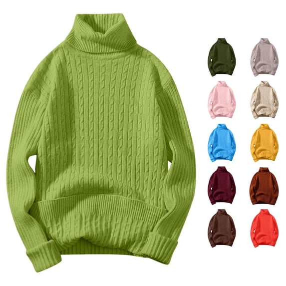 Wxolcjlv Mens Cable Knit Turtleneck Sweater Long Sleeve Ribbed Relaxed Fit Daily Wear Sweaters