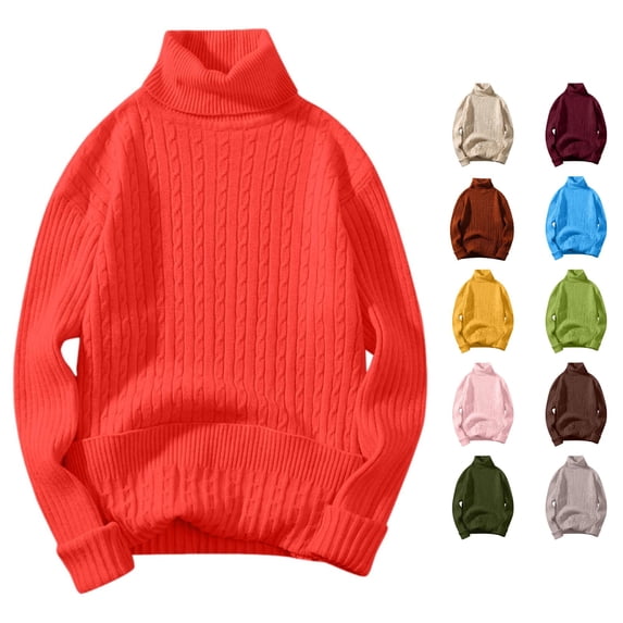 Wxolcjlv Mens Cable Knit Turtleneck Sweater Long Sleeve Ribbed Relaxed Fit Daily Wear Sweaters