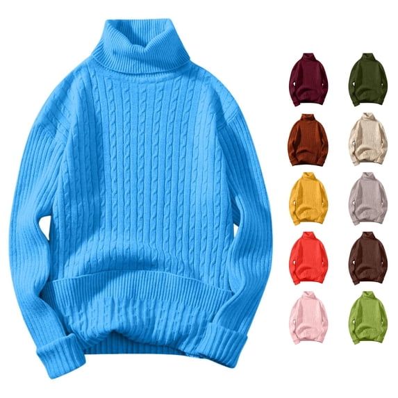 Wxolcjlv Mens Cable Knit Turtleneck Sweater Long Sleeve Ribbed Relaxed Fit Daily Wear Sweaters