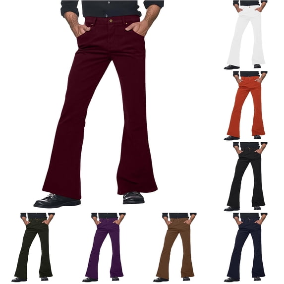 Wxolcjlv Mens Corduroy Flare Pants Button Fly Slim Fit Retro Daily Trousers