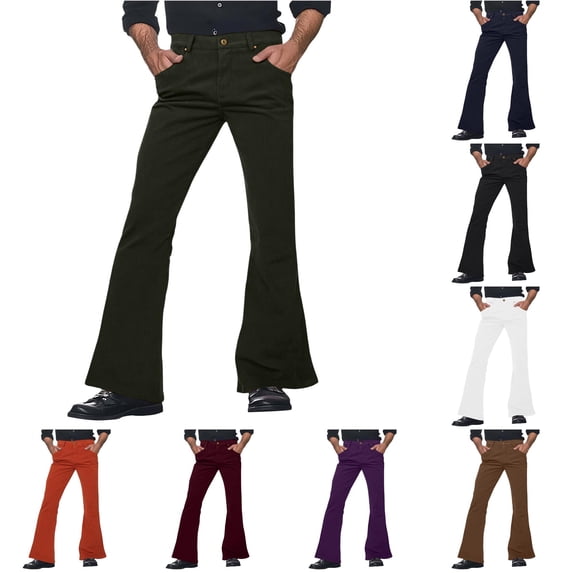 Wxolcjlv Mens Corduroy Flare Pants Button Fly Slim Fit Retro Daily Trousers
