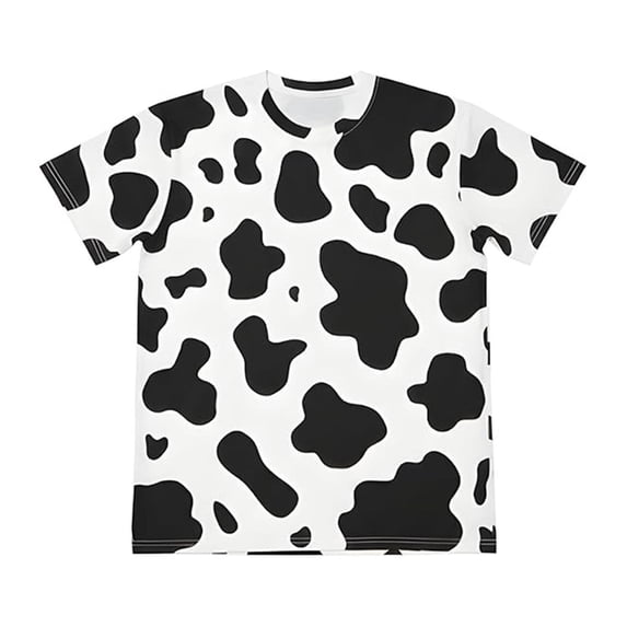 Wxolcjlv Mens Cow Spot Allover Print Crew Neck T Shirt Short Sleeve Regular Fit Tees Y2K Street Daily Pullover Top